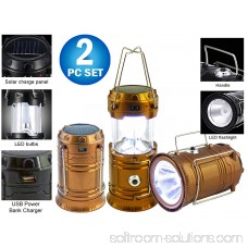 2pc Solar Rechargeable Tactical 3-in-1 Bright Collapsible LED Lantern, Flashlight, And USB Charging Station (Blue)